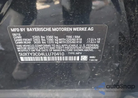 2020 BMW X3 Sdrive30I from USA, damaged, VIN 5UXTY3C04LLU70410